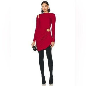 Monse Red Draped Ruched Cutout High Neck Sheath dress